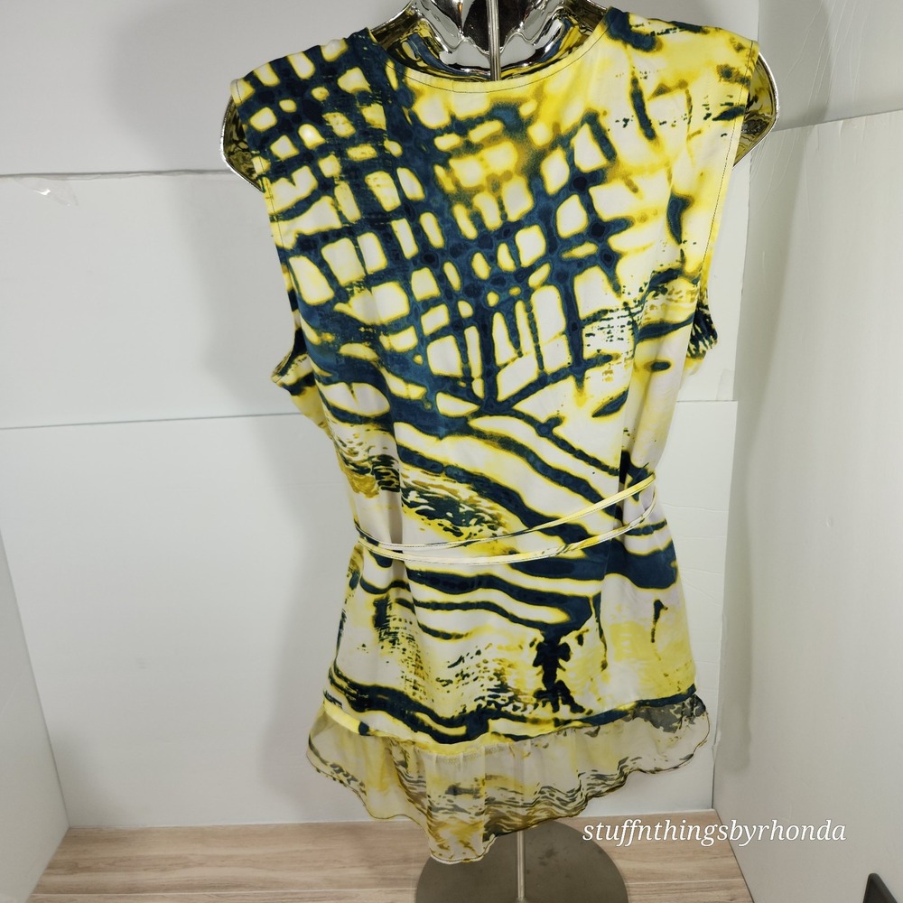 Simply Vera Wang Womens Top Sz XL Yellow Gray White Abstract Sleeveless Blouse - Picture 2 of 5